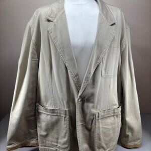 WILLIS & GEIGER Vintage Safari Jacket LEATHER COLLAR & CUFFS Tan Cotton Size XL